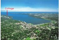 Ariel view of Kempenfelt Bay showing the location of the Lake Simcoe Cottage For Rent